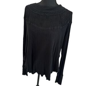 Free People Womens Spring Valley Top Size XS Black Long Sleeve Waffle Knit